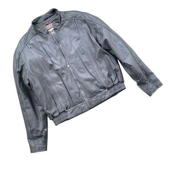 VINTAGE Hein Gerike Leather Motorcycle Jacket Cafe Racer Mens 46 Gray - Picture 1 of 14